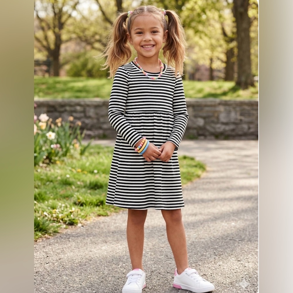 Chic Striped Black and White Kids Dress